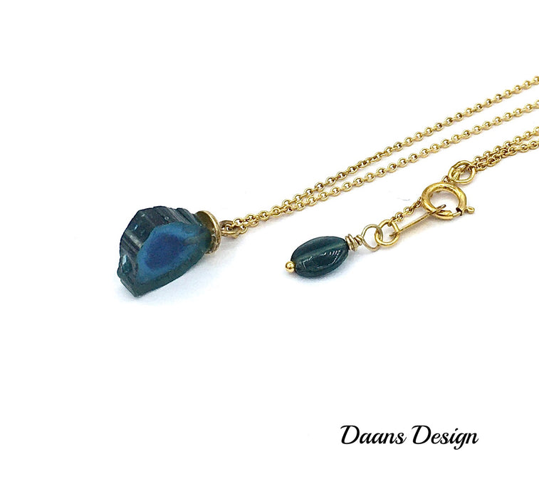 Turmalin-Edelstein-Halskette, blaue Scheibe