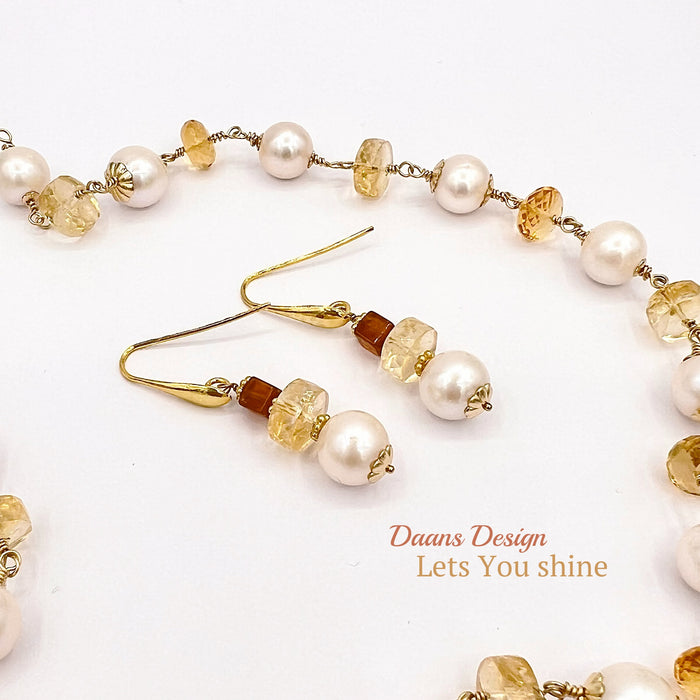 Gemstone earrings Citrine &amp; Pearl