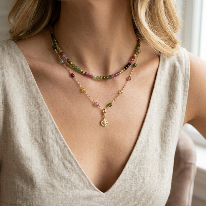 GERESERVEERD Edelstenen ketting toermalijn - Sunflower Joy