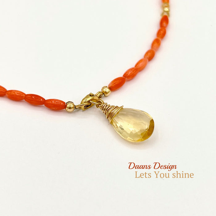 Coral necklace with Citrine pendant