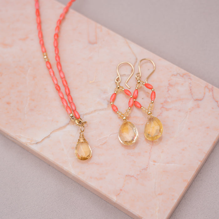 Coral necklace with Citrine pendant
