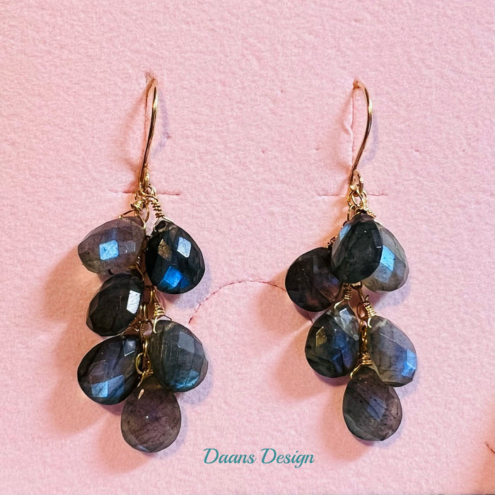 Boucles d'oreilles en labradorite aurore boréale
