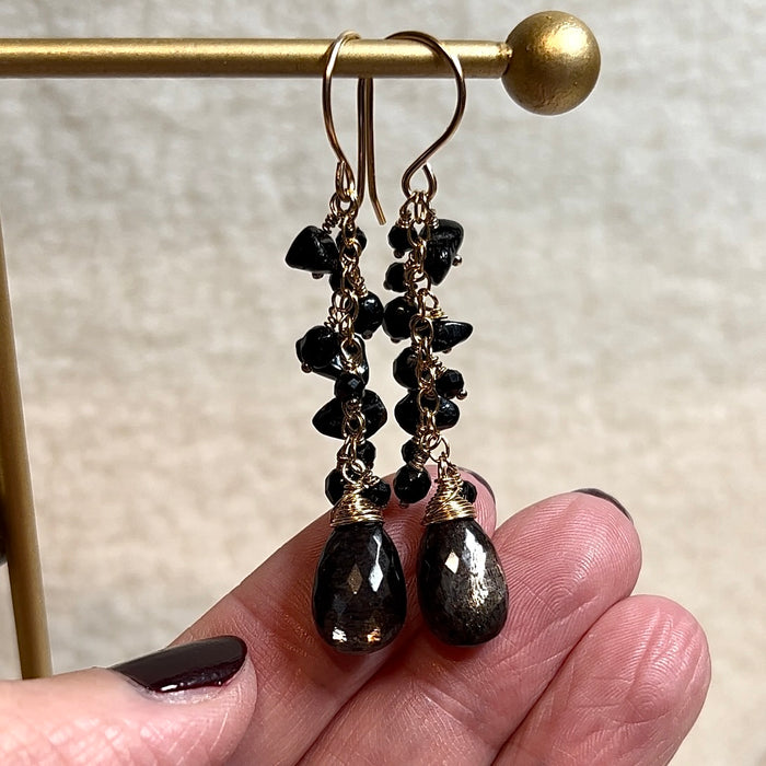 Earrings pendants Moonstone black