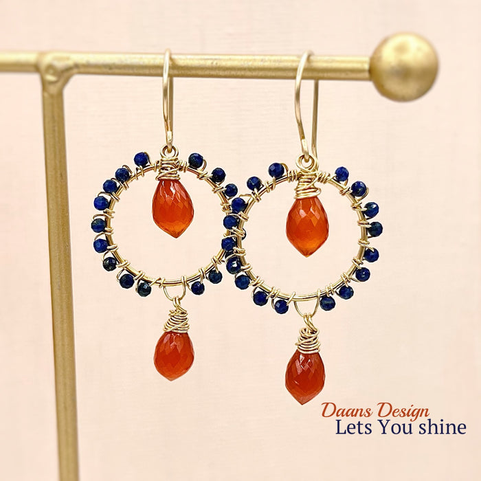 Earrings gemstones Lapis and Carnelian