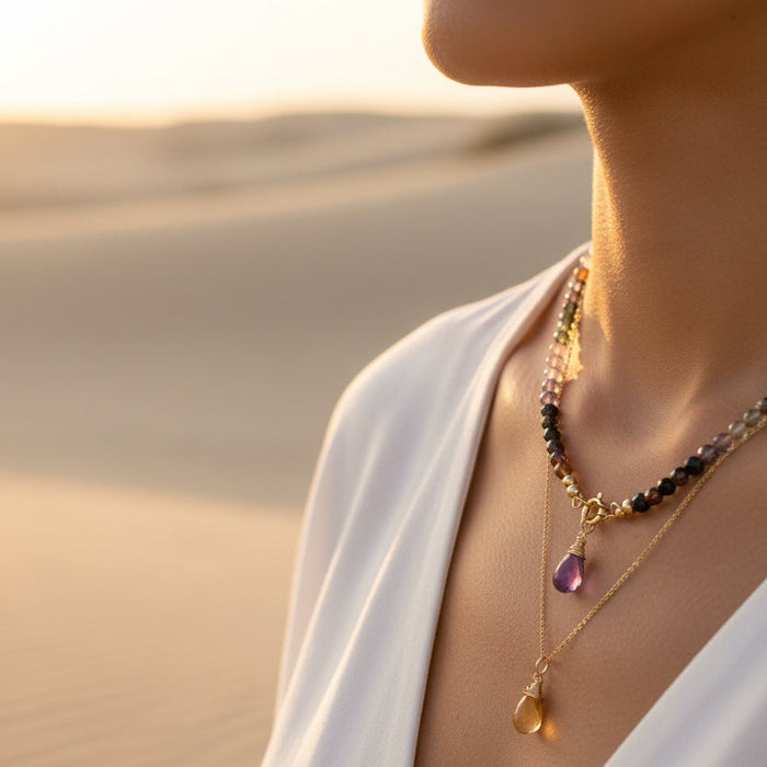 amethist edelsteen druppel hanger goud perfect voor layering