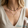 edelstenen ketting met gekleurde roze, groene en gele toermalijn met zonnebloem hanger in gold filled. Mooi om te dragen in een gelaagde look gecombineerd met een gouden ketting of andere toermalijn ketting