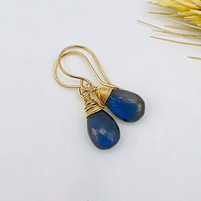 Luxe labradoriet oorbellen van Daans Design. Lange oorbellen met natuurlijke edelsteen en unieke kleurreflectie voor een verfijnde, tijdloze look.